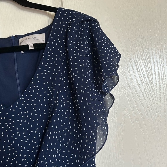 Charles Henry navy scattered dot flutter sleeve wide leg jumpsuit size small - Picture 3 of 10